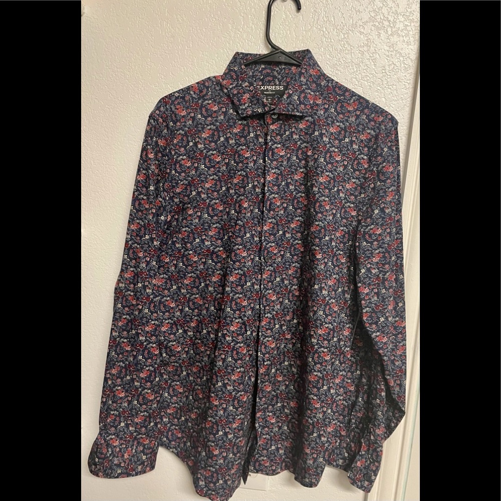Really Nice Express Modern Fit Cotton Floral Dress Shirt
